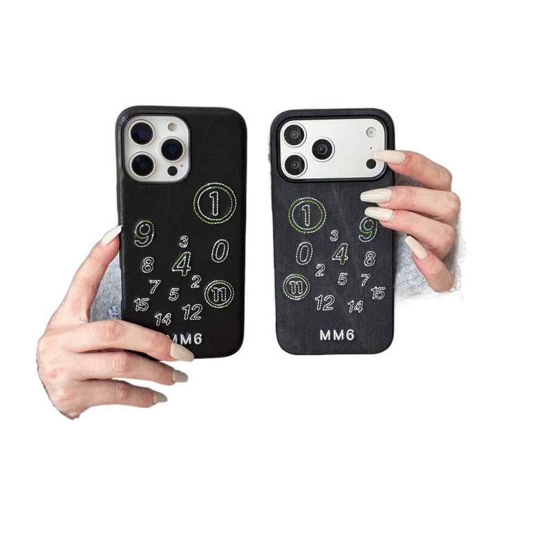 MS Leather Texture Protective Case for iPhone 17 / 17 Air / 17 Pro / 17 Pro Max with Embroidery Number Pattern and Drop Protection plus Shockproof plus Scratch Resistant in Black - Image 2