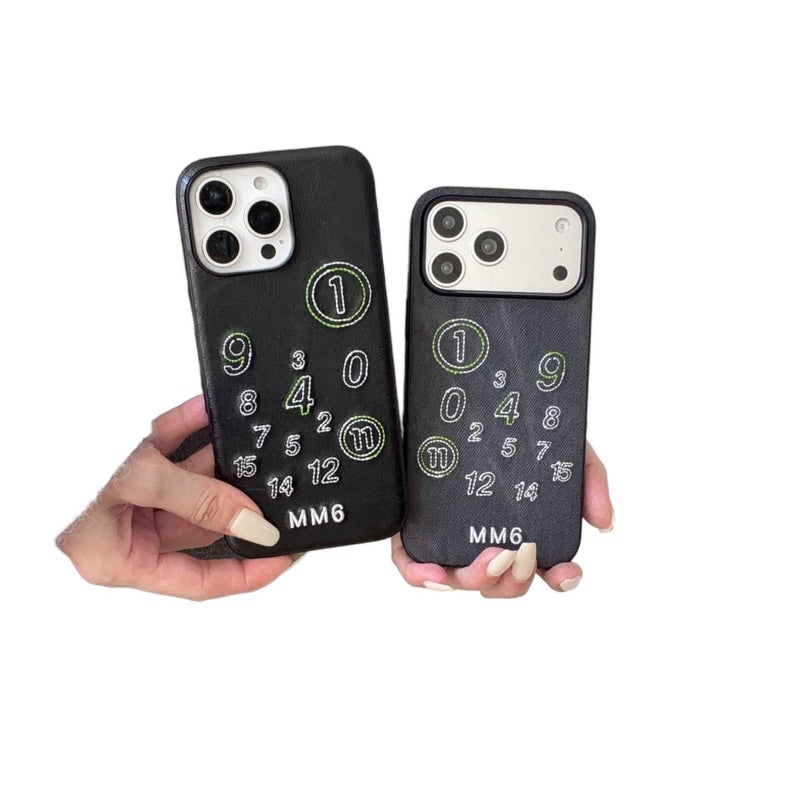 MS Leather Texture Protective Case for iPhone 17 / 17 Air / 17 Pro / 17 Pro Max with Embroidery Number Pattern and Drop Protection plus Shockproof plus Scratch Resistant in Black - Image 3
