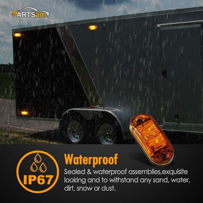 Partsam 2x Oval 2.5" Trailer Truck Amber Led Side Marker Lights Lamps 2 Diodes Surface Mount, Boat Marine LED Courtesy Lights, 2.5 Inch Trailer led clearance and side marker lights - Image 4