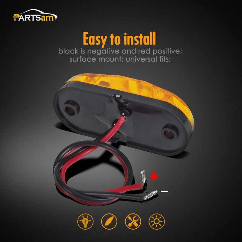 Partsam 2x Oval 2.5" Trailer Truck Amber Led Side Marker Lights Lamps 2 Diodes Surface Mount, Boat Marine LED Courtesy Lights, 2.5 Inch Trailer led clearance and side marker lights - Image 5