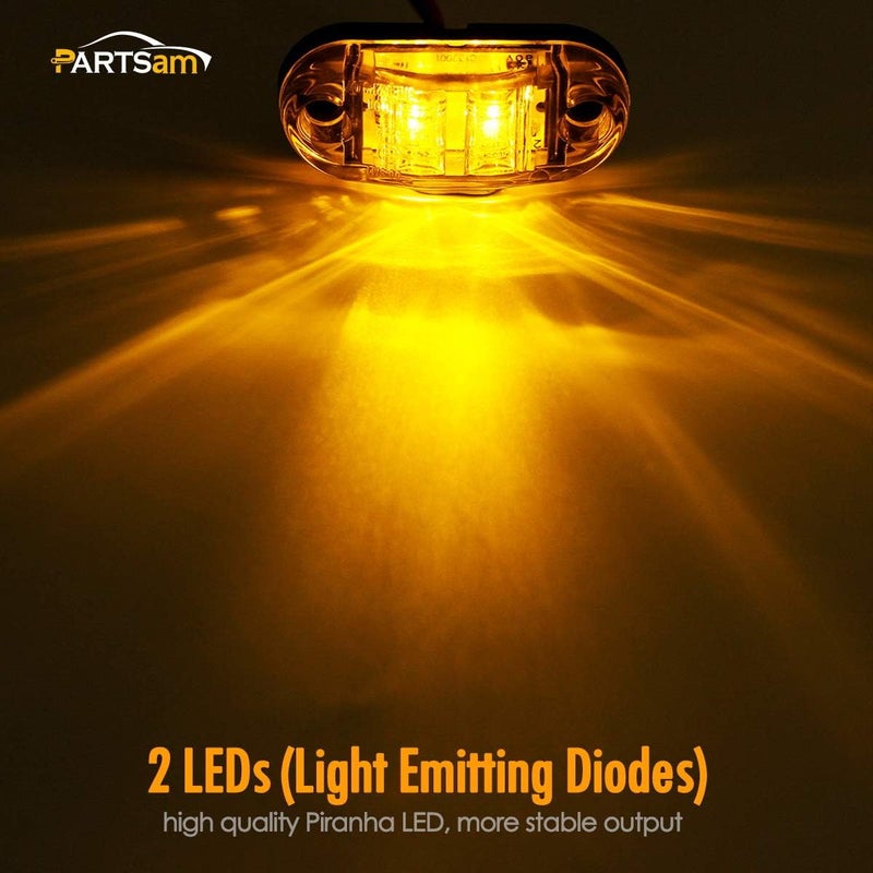 Partsam 2x Oval 2.5" Trailer Truck Amber Led Side Marker Lights Lamps 2 Diodes Surface Mount, Boat Marine LED Courtesy Lights, 2.5 Inch Trailer led clearance and side marker lights - Image 3