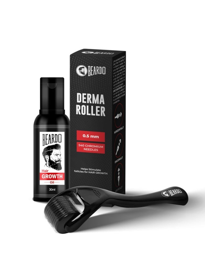 Beardo Beard & Hair Growth Oil 30ml & Derma Roller For Hair Growth 0.5 mm| Dermaroller | For Thicker & Longer Beard | Uneven, Patchy & Fast Beard Growth | For Stronger & Fuller Beard Hair - Set of 2 - Image 1