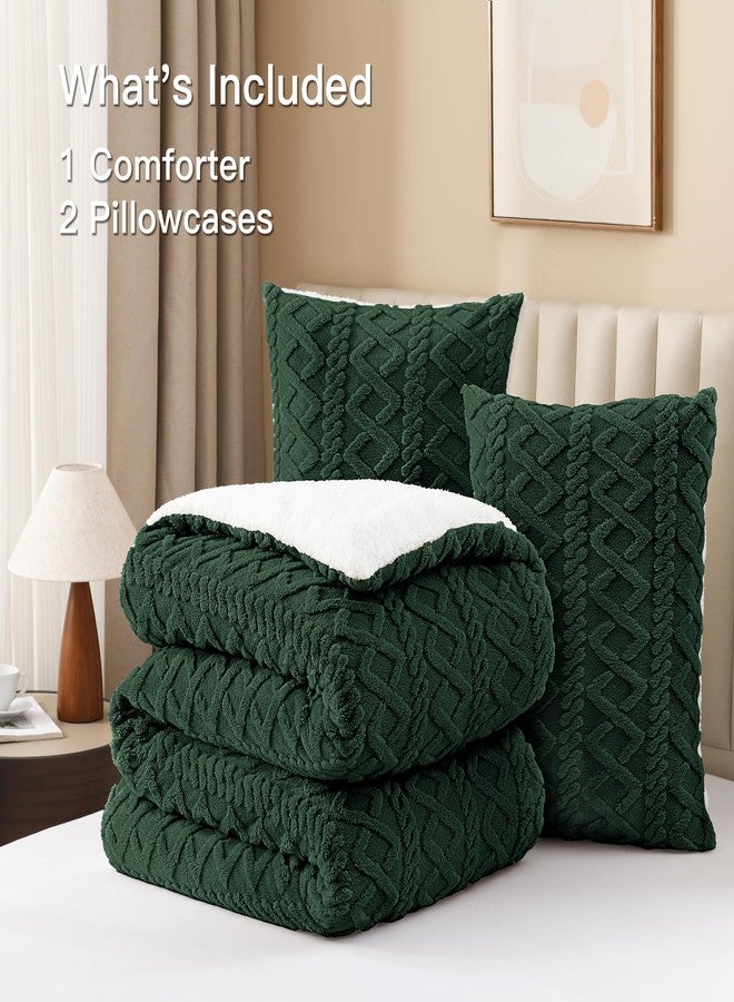 Andency مجموعة أغطية سرير أندنسي الفخمة من شيربا كاملة باللون الأخضر الداكن، بطانية فleece ناعمة للغاية باللون الأخضر الزمردي، bedding دافئ لفصل الشتاء، مجموعة سرير فاخرة من جاكار بوهو سميكة وطرية مكونة من 3 قطع (1 بطانية شاجي، 2 غطاء وسادة) - Image 5