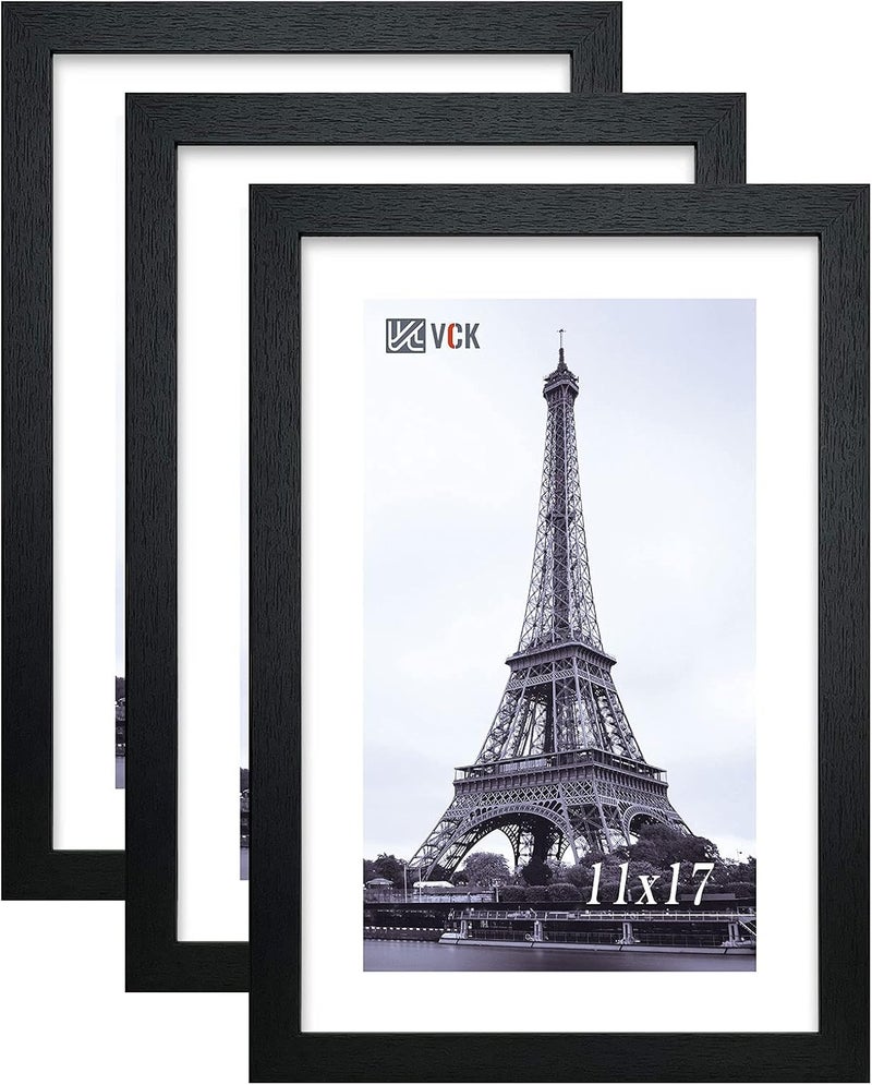 VCK Poster Frame 11x17 Set of 3, Wood Black Picture Frame, Wall Gallery Photo Frames, 3 Pack - Image 1