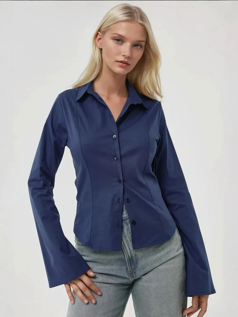 زوبعة قميص بأكمام طويلة بقصة ضيقة