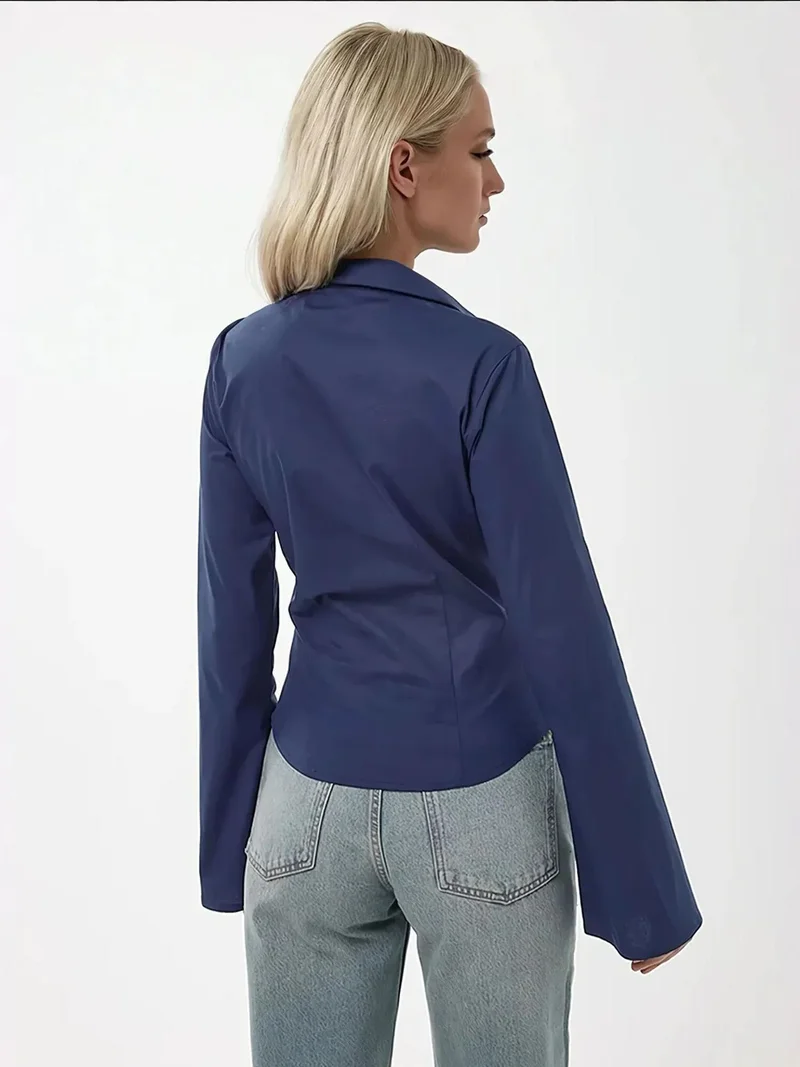 HICCUP Navy Blue Fitted Long Sleeve Shirt for Women | Best Price UAE