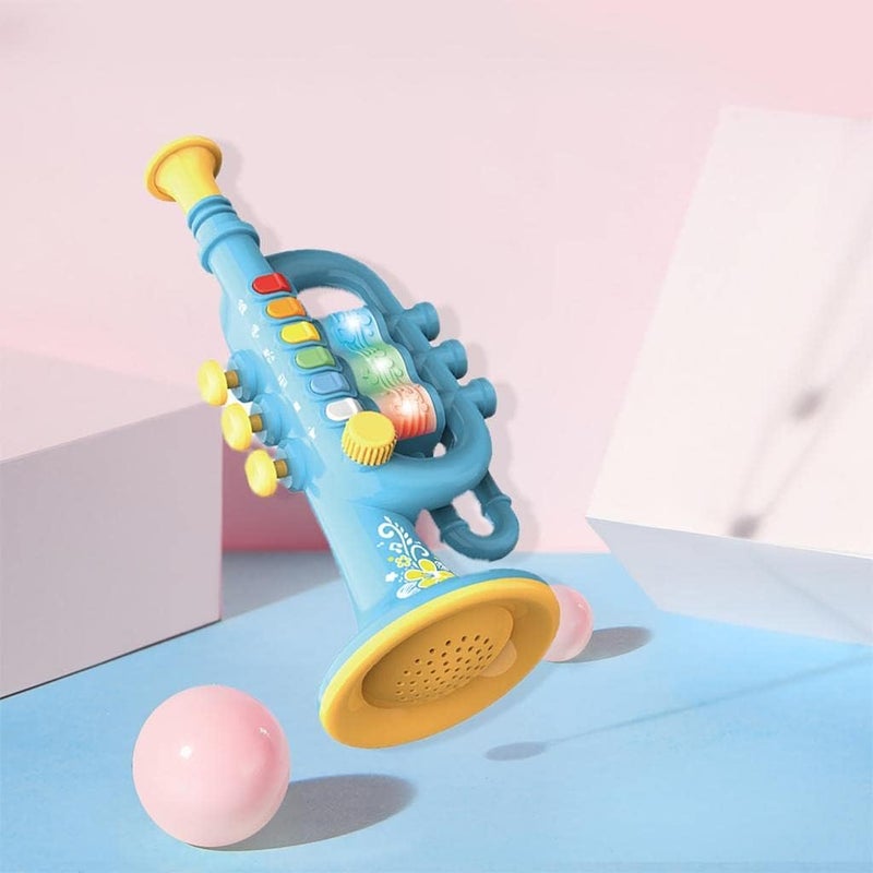 klarako toy for kids Musical Instrument Trumpet/Saxophone/Clarinet with Color Coded Keys for Boys and Girl Ages 3 and Up , Trumpet Blue - Image 4