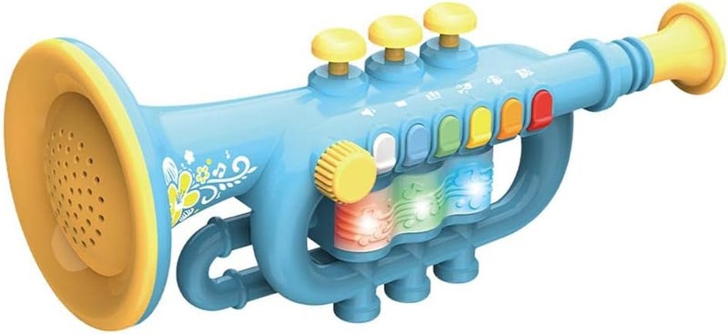klarako toy for kids Musical Instrument Trumpet/Saxophone/Clarinet with Color Coded Keys for Boys and Girl Ages 3 and Up , Trumpet Blue - Image 1