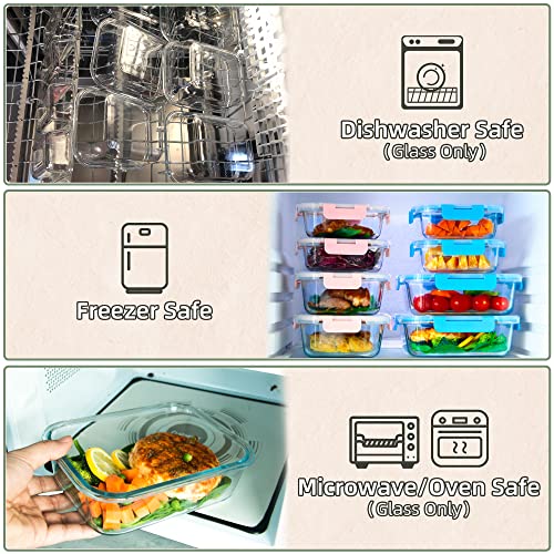 UMEIED 10 PACK Glass Food Storage Containers with Leak Proof Lids, Glass Airtight Meal Prep Containers Set for Lunch, On the Go, Leftover, Kitchen Pantry Organizers and Storage (Pink) - Image 4
