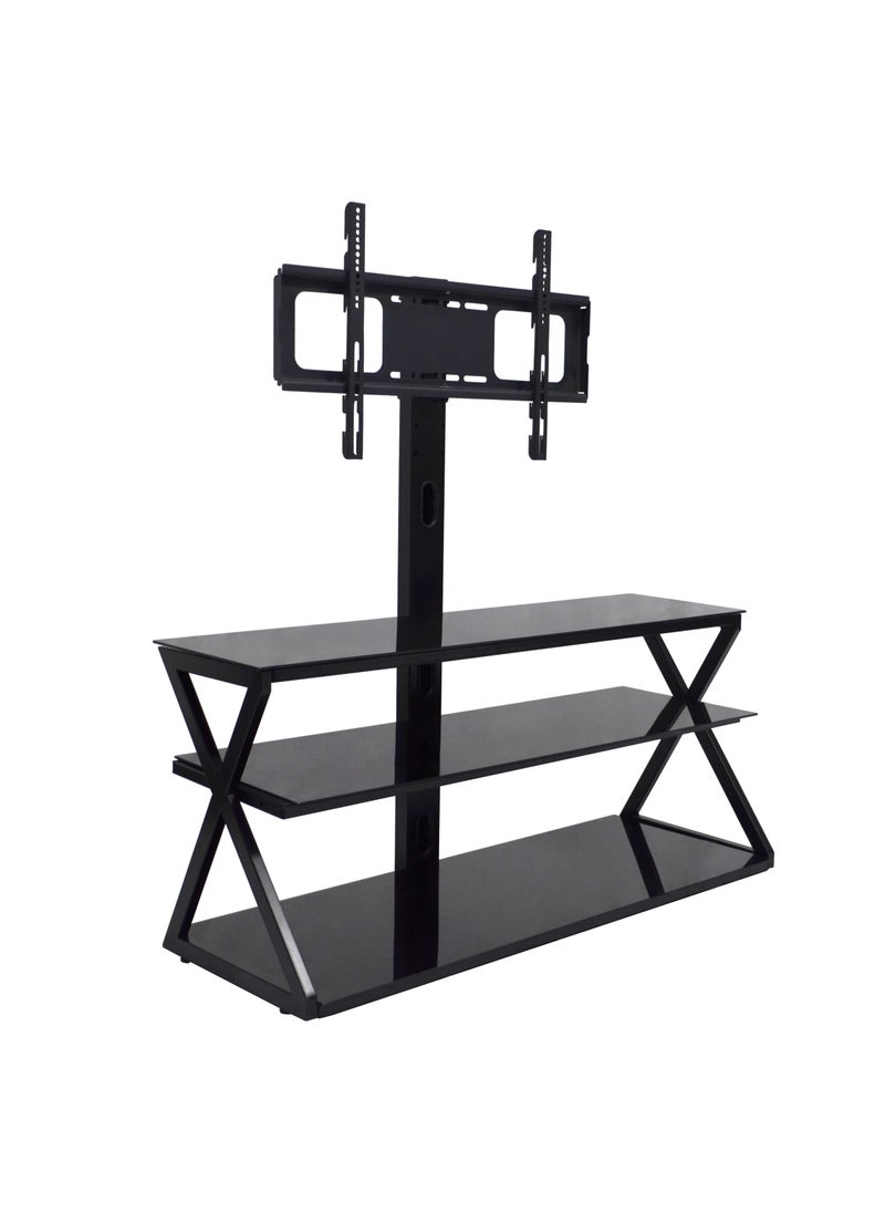 FlashHawk Floor Swivel TV Stand Table with Mount and Tempered Glass Storage Shelves Fits 32-70 inch TVs for Living Room  - Image 1