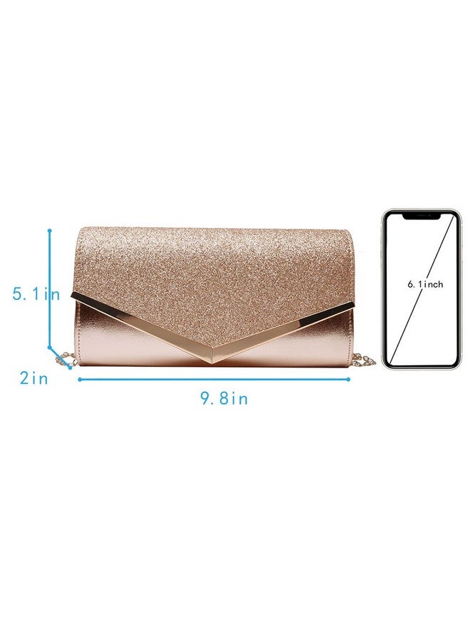 Queena Womens Shiny Sequins Evening Clutch Envelope Handbag Chain Purse for Wedding Party Prom Gift for Mom Wife Girlfriend Rose Gold - Image 1