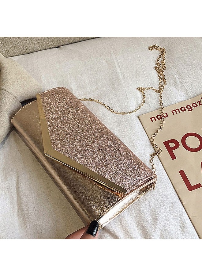 Queena Womens Shiny Sequins Evening Clutch Envelope Handbag Chain Purse for Wedding Party Prom Gift for Mom Wife Girlfriend Rose Gold - Image 2