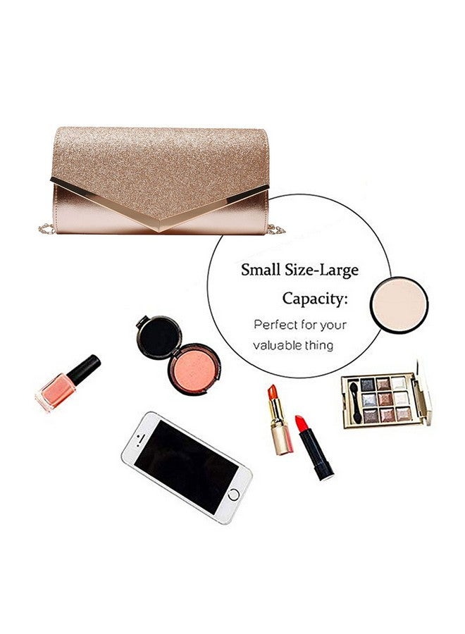 Queena Womens Shiny Sequins Evening Clutch Envelope Handbag Chain Purse for Wedding Party Prom Gift for Mom Wife Girlfriend Rose Gold - Image 3