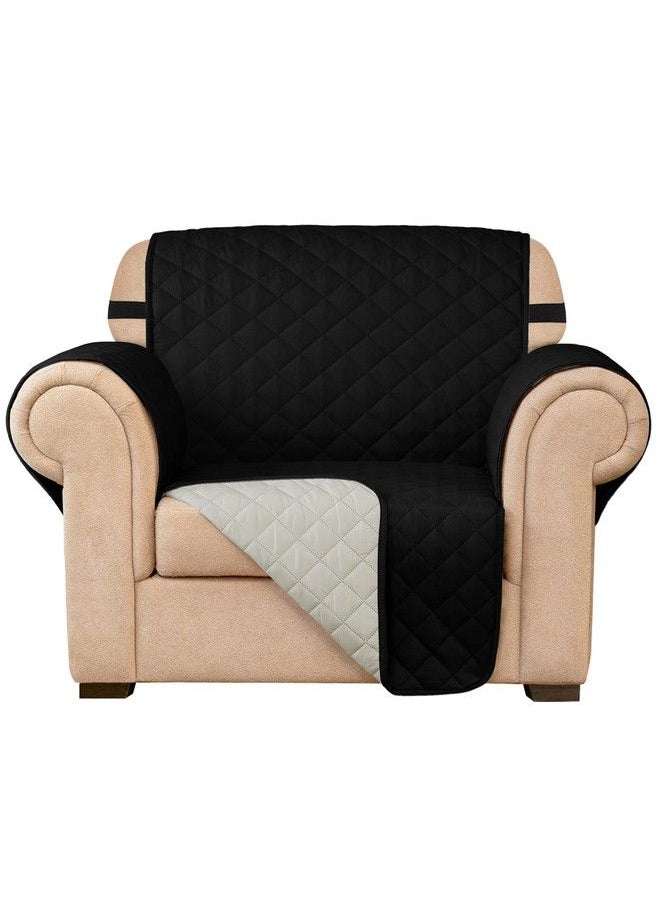 subrtex Chair Sofa Slipcover Reversible Sofa Cover 1 Piece Quilted Furniture Protector With Elastic Straps Couch Cover Washable Tear Resistant Chair Slipcover For Kids Pets (Chair Black)  - Image 1