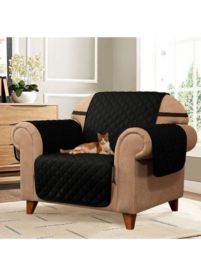subrtex Chair Sofa Slipcover Reversible Sofa Cover 1 Piece Quilted Furniture Protector With Elastic Straps Couch Cover Washable Tear Resistant Chair Slipcover For Kids Pets (Chair Black)  - Image 4