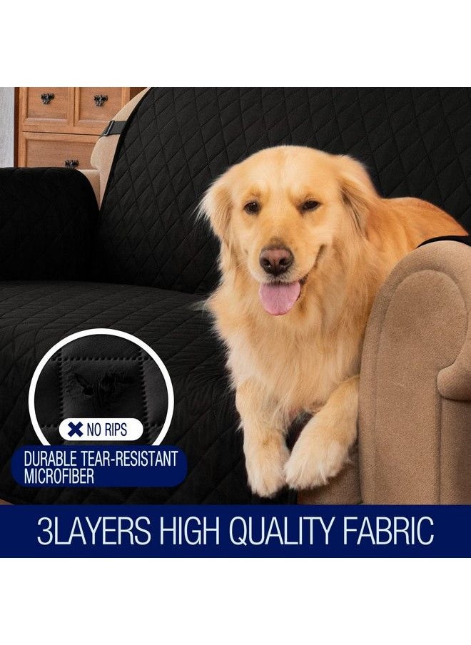 subrtex Chair Sofa Slipcover Reversible Sofa Cover 1 Piece Quilted Furniture Protector With Elastic Straps Couch Cover Washable Tear Resistant Chair Slipcover For Kids Pets (Chair Black)  - Image 5