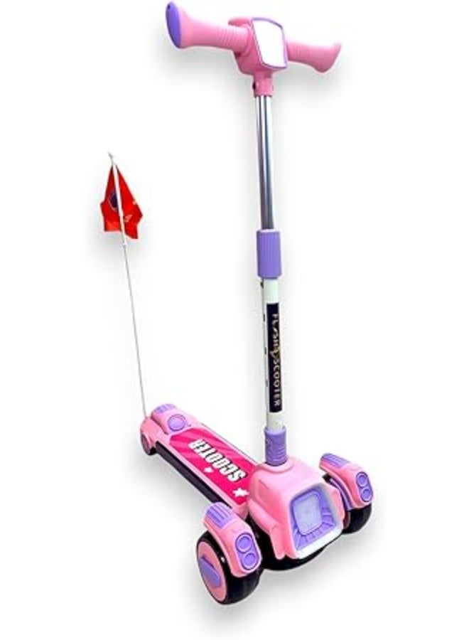 Kids scooter 3 wheels Foldable scooter with music, height-adjustable PU with LED light wheels - Pink