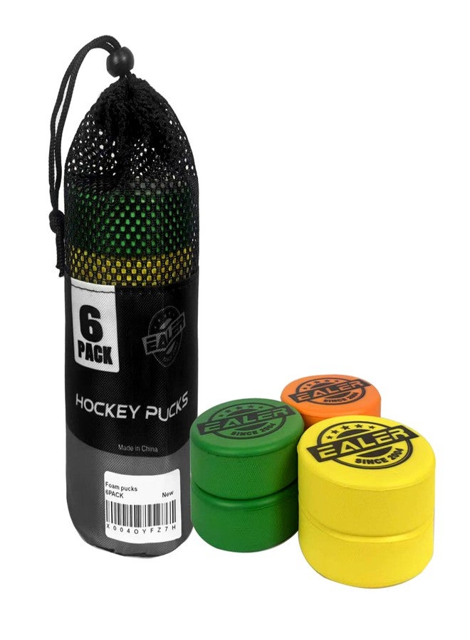 EALER 6‑Pack Foam Floor Hockey Pucks - Official Regulation 3″ Size Soft Indoor Knee Hockey Pucks in Rainbow Colors for Safe Practice & Recreational Play - Image 1