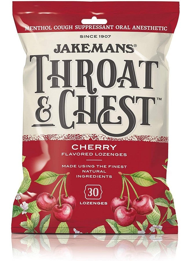 JAKEMANS Cherry Throat & Chest Lozenges Cough Drops - Cough, Sore Throat And Seasonal Distress Soothing Relief - Liquid Drop Shape - 30 Lozenges - Image 1