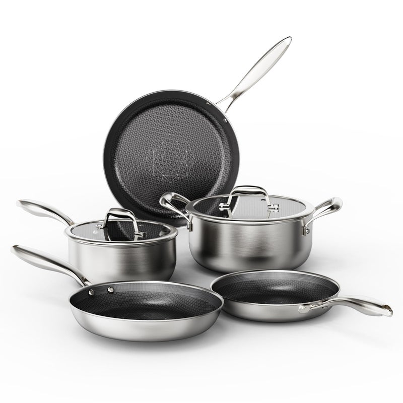 COOKER KING Stainless Steel 7PCS Cookware Set, Pots and Pans Set, Non Stick, Frying Pans, Saucepans & Stock Pot with Lid, Non-Toxic, Induction, Oven, Dishwasher Safe - Image 1