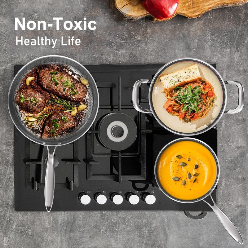 COOKER KING Stainless Steel 7PCS Cookware Set, Pots and Pans Set, Non Stick, Frying Pans, Saucepans & Stock Pot with Lid, Non-Toxic, Induction, Oven, Dishwasher Safe - Image 4