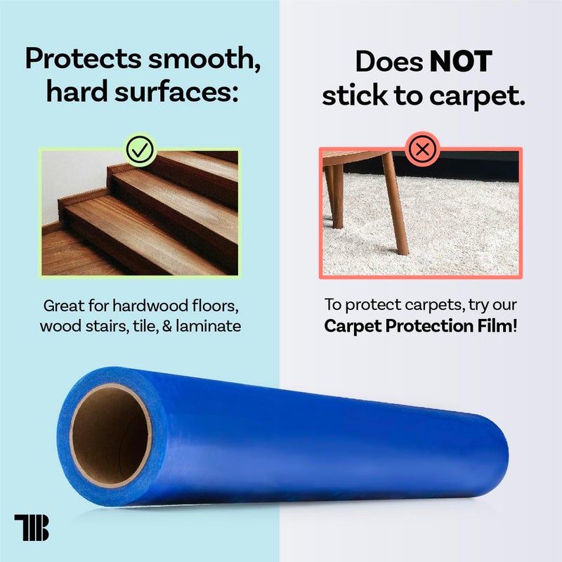 TapeManBlue Floor Protection Film, 24 inch x 200' roll, Made in USA, Blue Self Adhesive Floor Protector for Moving and Construction, Temporary Covering for Protection of Hardwood, Tile, Other Hard Surfaces - Image 2