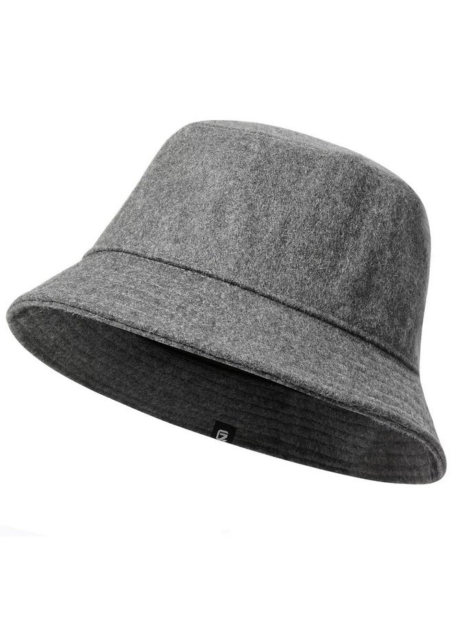 GADIEMKENSD - Winter Bucket Hat - Premium Wool, Packable, Plain Colors, Warm Soft Felt Wool Bucket Hats For Women Men Unisex Casual Outdoor Hiking Fisherman Cap Dark Gray M - Image 1