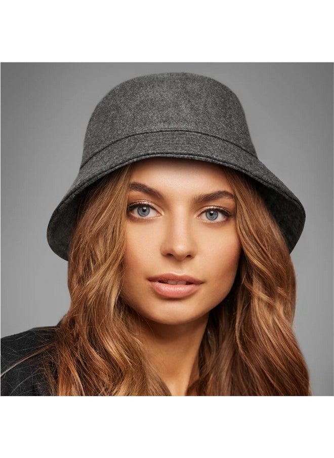 GADIEMKENSD - Winter Bucket Hat - Premium Wool, Packable, Plain Colors, Warm Soft Felt Wool Bucket Hats For Women Men Unisex Casual Outdoor Hiking Fisherman Cap Dark Gray M - Image 1