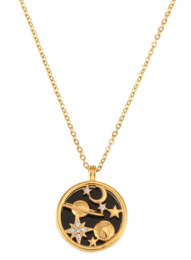 Captaintech 8K Gold-Plated Luxurious Pendant Stainless Steel Necklace with Moon, Earth, Stars, Shell, and Coin Charms for Women - Image 1