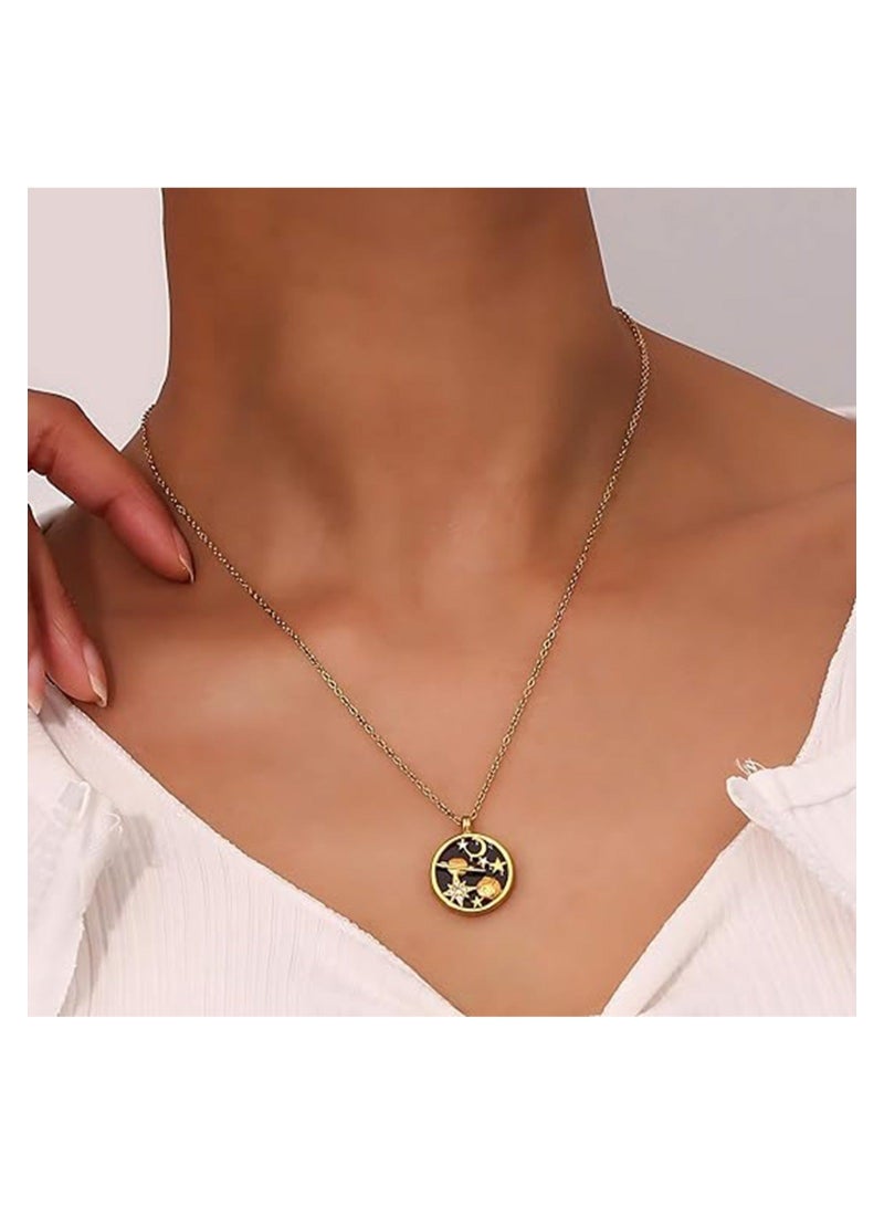 Captaintech 8K Gold-Plated Luxurious Pendant Stainless Steel Necklace with Moon, Earth, Stars, Shell, and Coin Charms for Women - Image 2