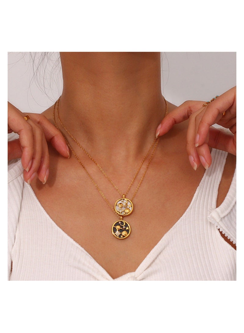 Captaintech 8K Gold-Plated Luxurious Pendant Stainless Steel Necklace with Moon, Earth, Stars, Shell, and Coin Charms for Women - Image 3