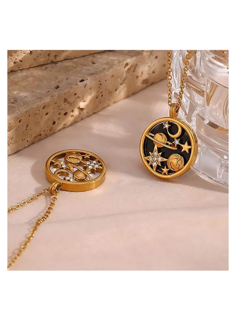 Captaintech 8K Gold-Plated Luxurious Pendant Stainless Steel Necklace with Moon, Earth, Stars, Shell, and Coin Charms for Women - Image 4