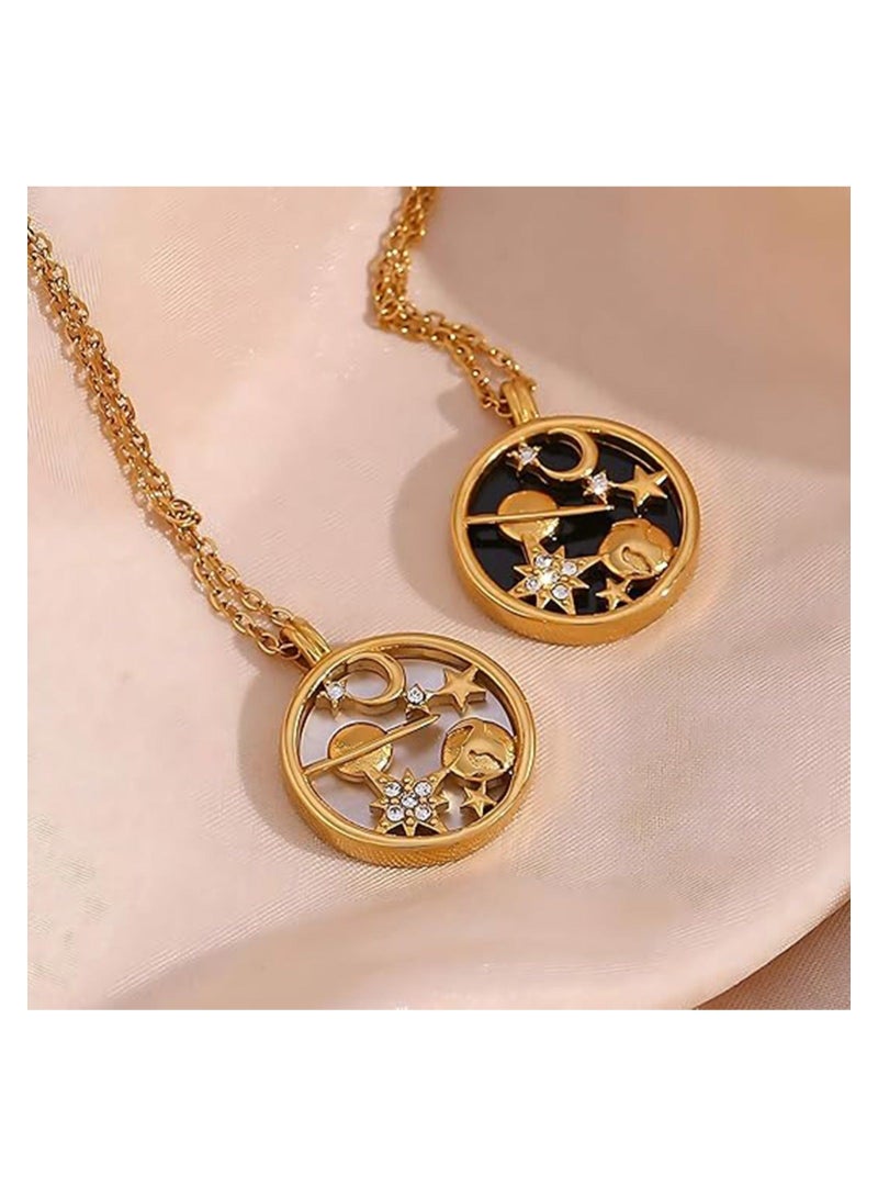 Captaintech 8K Gold-Plated Luxurious Pendant Stainless Steel Necklace with Moon, Earth, Stars, Shell, and Coin Charms for Women - Image 5