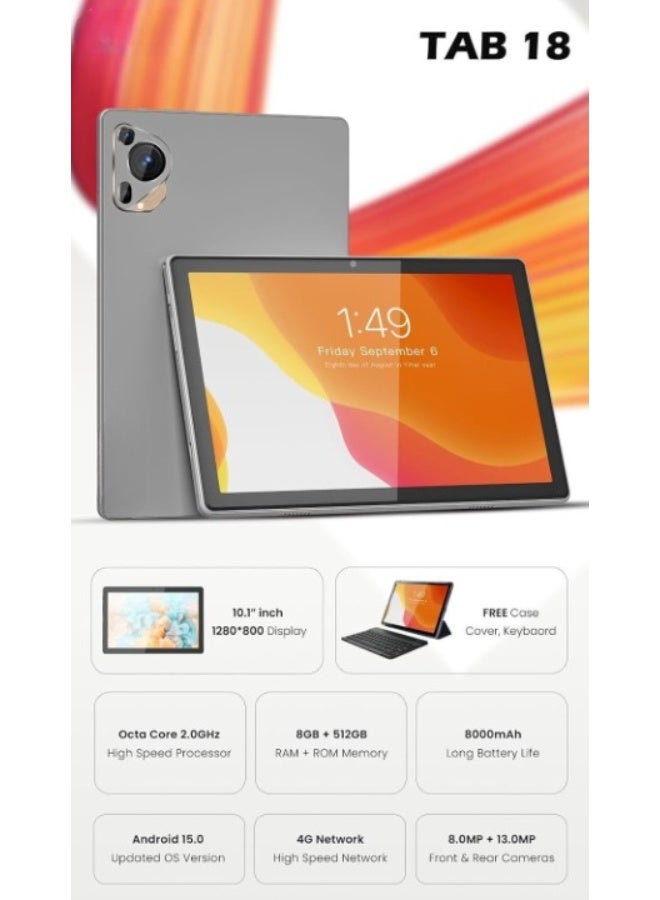 REBENUO TAB 18, 10.1-inch Tablet, 8GB RAM + 512GB Storage, Android 13.0, Octa Core 2.0GHz, 8000mAh Battery, 4G Network, with Free Keyboard Case - Image 2