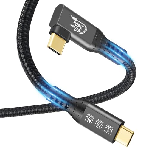 CHENLENIC USB4 Cable, with Thunderbolt 4 Cable, 240W Charging, 40 Gbps Data, 8K @ 60Hz HDR, USB C to USB C, 90Degree for Hub, Dock MacBook, M2, M3, Mac SSD (90Degree USB4 40G 240W 1M) - Image 1