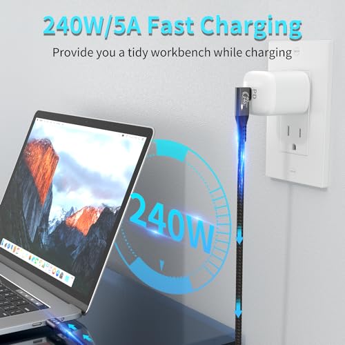 CHENLENIC USB4 Cable, with Thunderbolt 4 Cable, 240W Charging, 40 Gbps Data, 8K @ 60Hz HDR, USB C to USB C, 90Degree for Hub, Dock MacBook, M2, M3, Mac SSD (90Degree USB4 40G 240W 1M) - Image 3