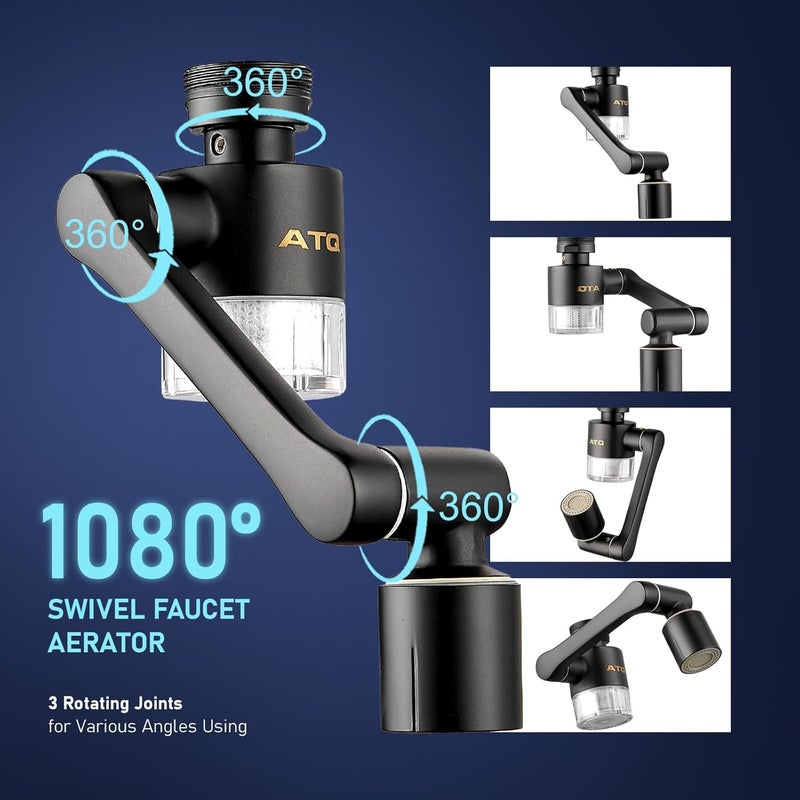 ATQ Water Filter for Sink Faucet Extender Aerator,Brass 1080°Rotatable Faucet Aerator,2 Modes Spray Attachment for kitchen/Bathroom,9pcs Cartridges Reduce Chlorine Matte Black - Image 3