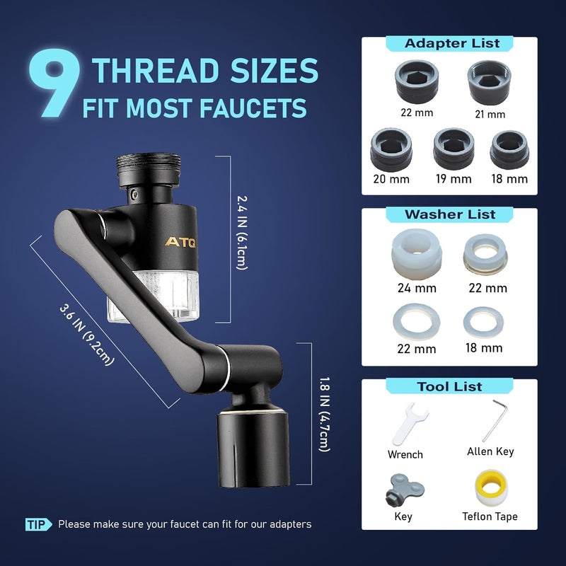 ATQ Water Filter for Sink Faucet Extender Aerator,Brass 1080°Rotatable Faucet Aerator,2 Modes Spray Attachment for kitchen/Bathroom,9pcs Cartridges Reduce Chlorine Matte Black - Image 5