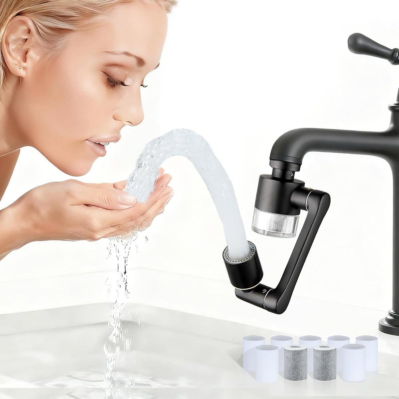 ATQ Water Filter for Sink Faucet Extender Aerator,Brass 1080°Rotatable Faucet Aerator,2 Modes Spray Attachment for kitchen/Bathroom,9pcs Cartridges Reduce Chlorine Matte Black - Image 1