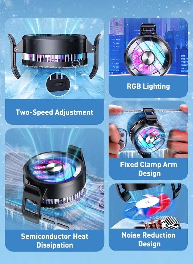 Phone Cooler, Phone Cooling Fan for Gaming And Live Streaming，Two Speed Adjustment, Fixture Design, Semiconductor Phone Cooler with RGB Light,Mini Phone Fan for Mobile Phone Tablet PC - Image 2