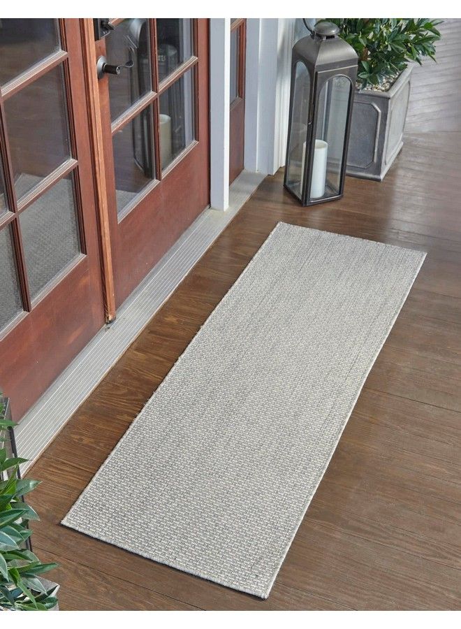 Unique Loom سجادة مسطحة داخلية وخارجية من مجموعة سوليد الخارجية (2' 0 X 6' 0 عداء رمادي فاتح عاجي) - Image 2