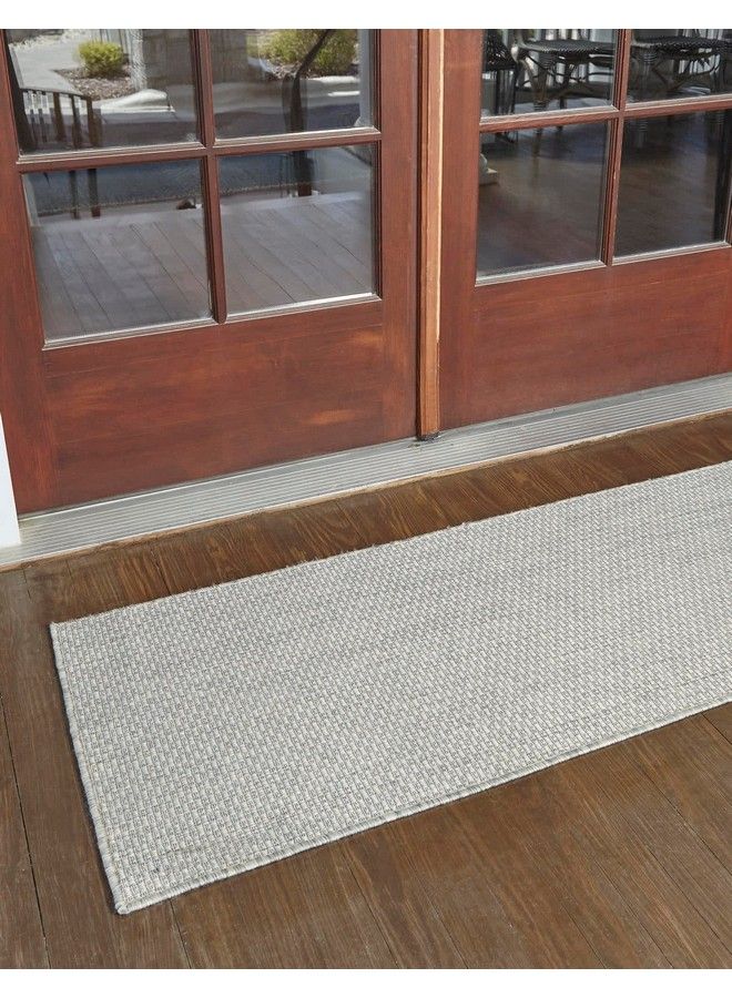 Unique Loom سجادة مسطحة داخلية وخارجية من مجموعة سوليد الخارجية (2' 0 X 6' 0 عداء رمادي فاتح عاجي) - Image 3