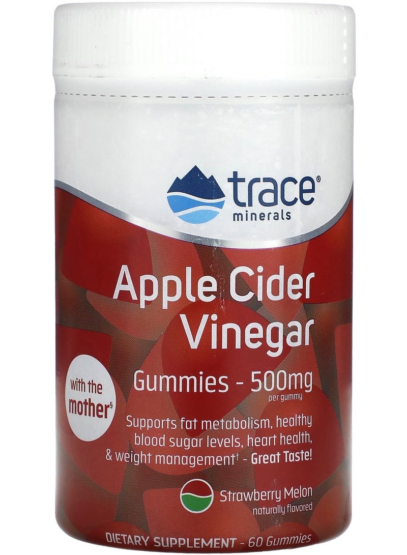 Trace Minerals Apple Cider Vinegar Gummies, Strawberry Melon , 500 mg, 60 Gummies