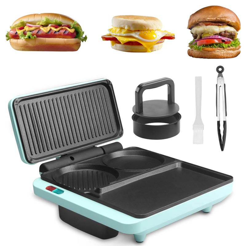Baker's Friend Breakfast Sandwich Maker, Nonstick Electric Griddle & Grill Combo, 3 in 1 Breakfast Station, Make Egg Muffin Sandwiches Burgers Hot dogs & Pancakes, Includes Burger Press, Tong & Brush - Image 1
