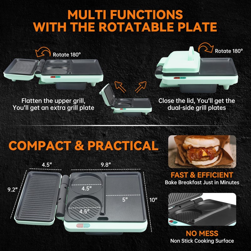 Baker's Friend Breakfast Sandwich Maker, Nonstick Electric Griddle & Grill Combo, 3 in 1 Breakfast Station, Make Egg Muffin Sandwiches Burgers Hot dogs & Pancakes, Includes Burger Press, Tong & Brush - Image 4