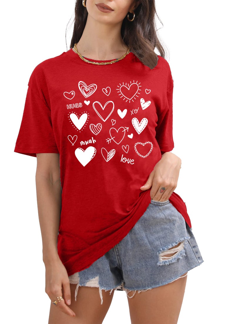 PECHAR Valentines Day Shirt for Women Cute Love Heart Tshirts Graphic Valentine Gift Tee Casual Hearts Tops A Red - Image 3