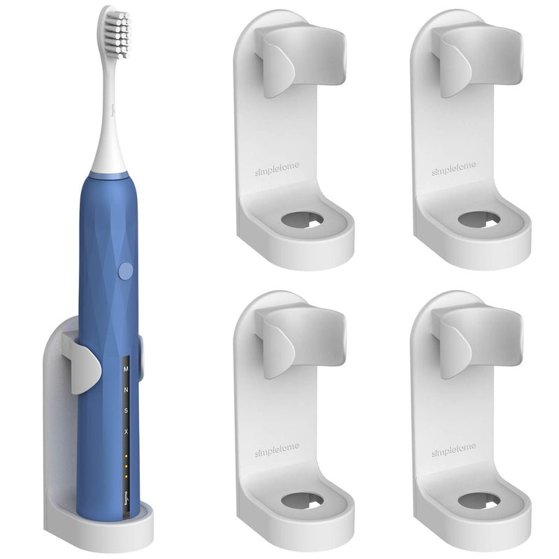 simpletome Adhesive Electric Toothbrush Holder Wall Mounted Tooth Brush Organizer 4 Pack ABS Plastic