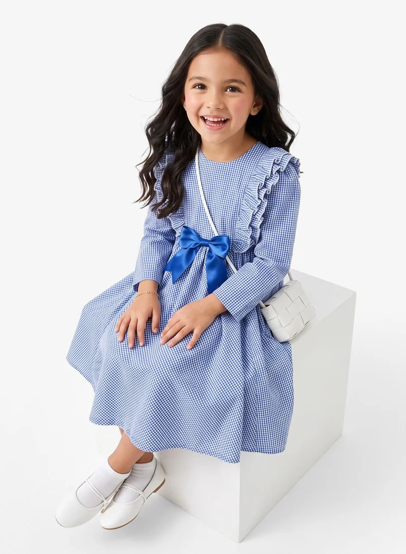 Little Golden Apple Little Full Sleeve Checkered Dress