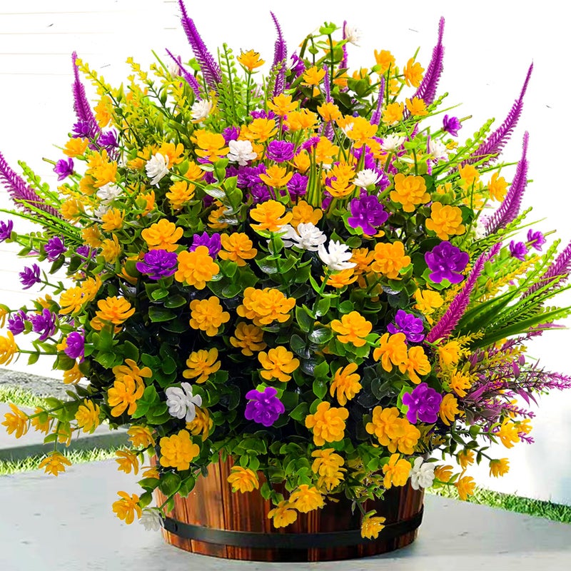 TSTWETO 20 PCS Artificial Flowers for Outdoors Artificial Plants UV Resistant Fake Flowers Outdoor Spring Summer Decor Realistic Colorful Plastic Faux Flowers for Outside Porch Window Box Yard