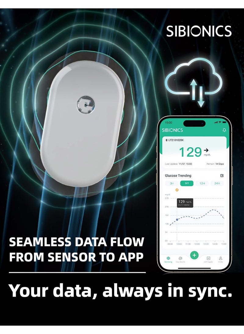 Sibionics GS1 Continuous Glucose Monitoring (CGM) System Painless, and Waterproof Device That Provides Accurate Blood Sugar Readings for 14 Days, Helping You Manage Diabetes Comfortably and Confidently 100% - Image 4